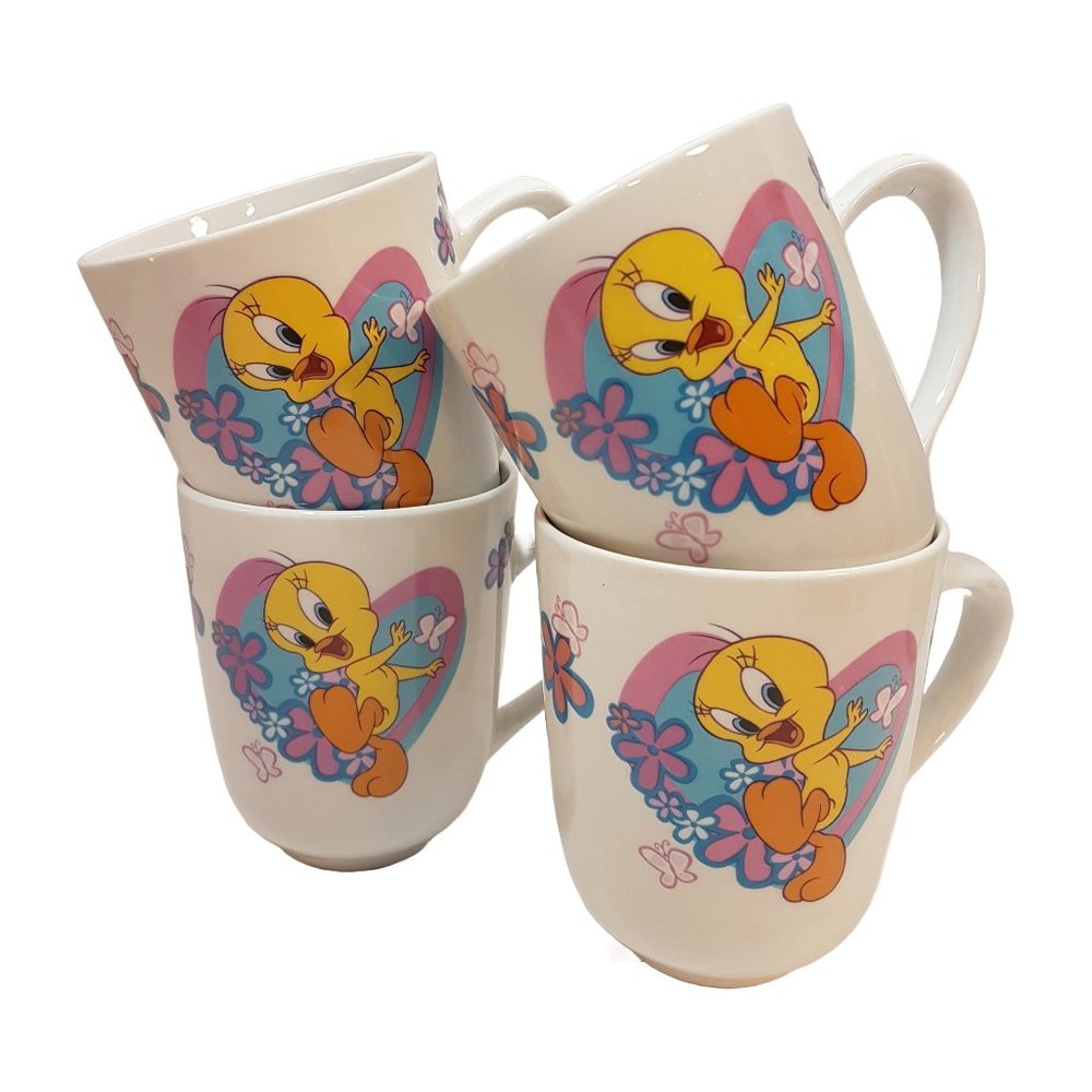 Set of 4 Vintage Warner Brothers Looney Tunes Tweetie Bird Mugs Teacups Gibson